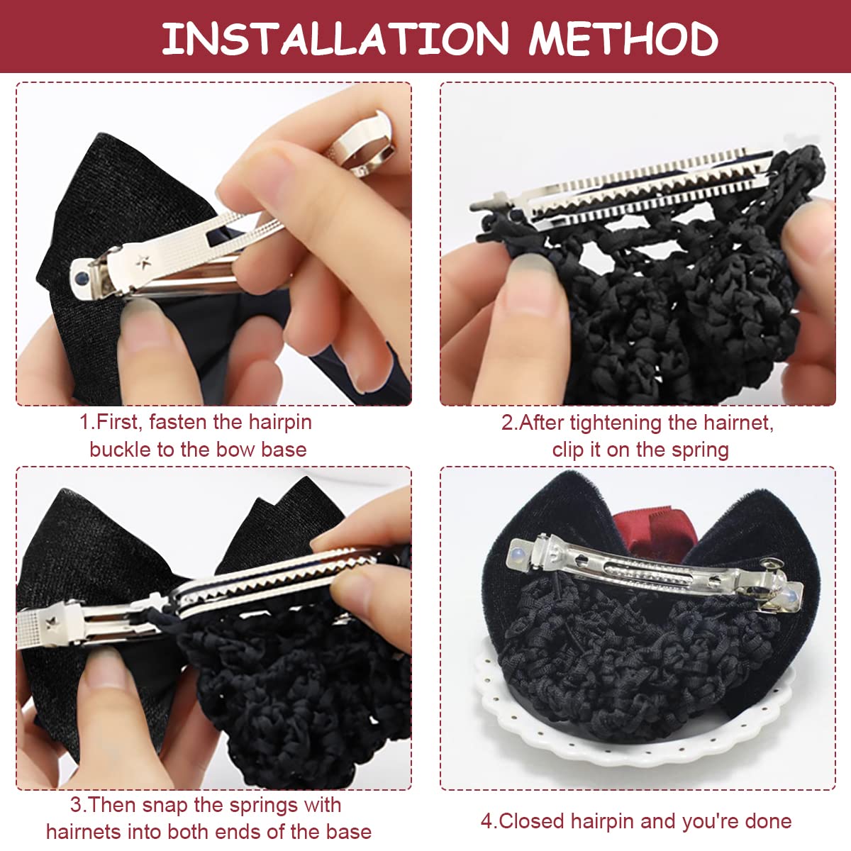MAYCREATE Hair Bun Net Bow Hair Clip Bun Cover for Women Mesh Barrette Spring Clip Hairnet Bowknot Decor Snood Net for Daily, Work, Dancer, Nurse, etc (Red) MAYCREATE Hair Bun Net Bow Hair Clip Bun Cover for Women Mesh Barrette Spring Clip Hairnet Bowknot Decor Snood Net for Daily, Work, Dancer, Nurse, etc (Red)
